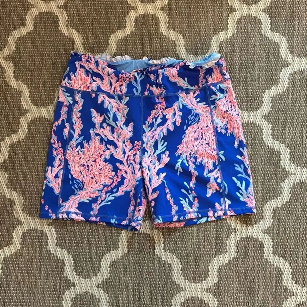 Lilly Pulitzer, weekender, high-rise ruffle biker shorts borealis blue size XXL